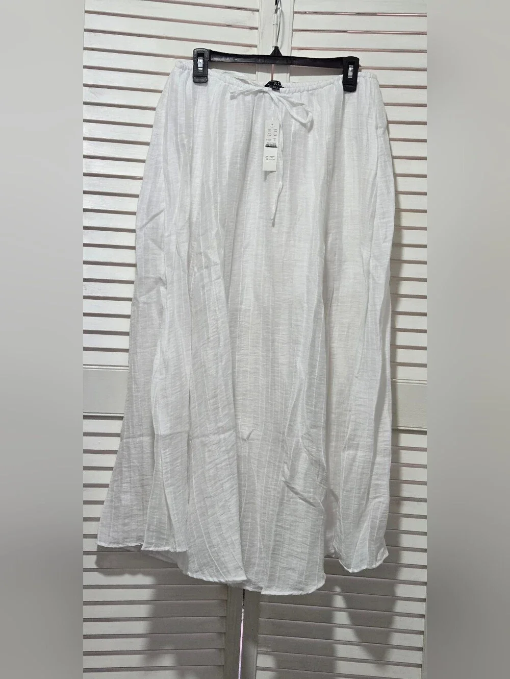 NWT J. CREW Pleated Drawstring Maxi Skirt in Linen Blend in WHITE
